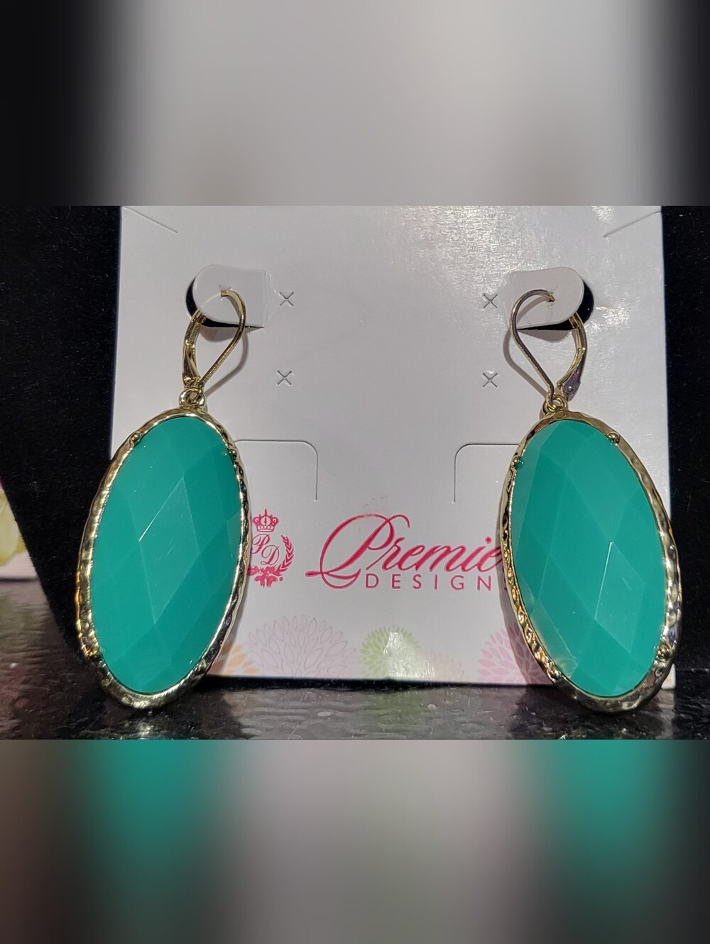 Premier Designs Reversible Turquoise/Blue Faceted Oval Drop Earrings